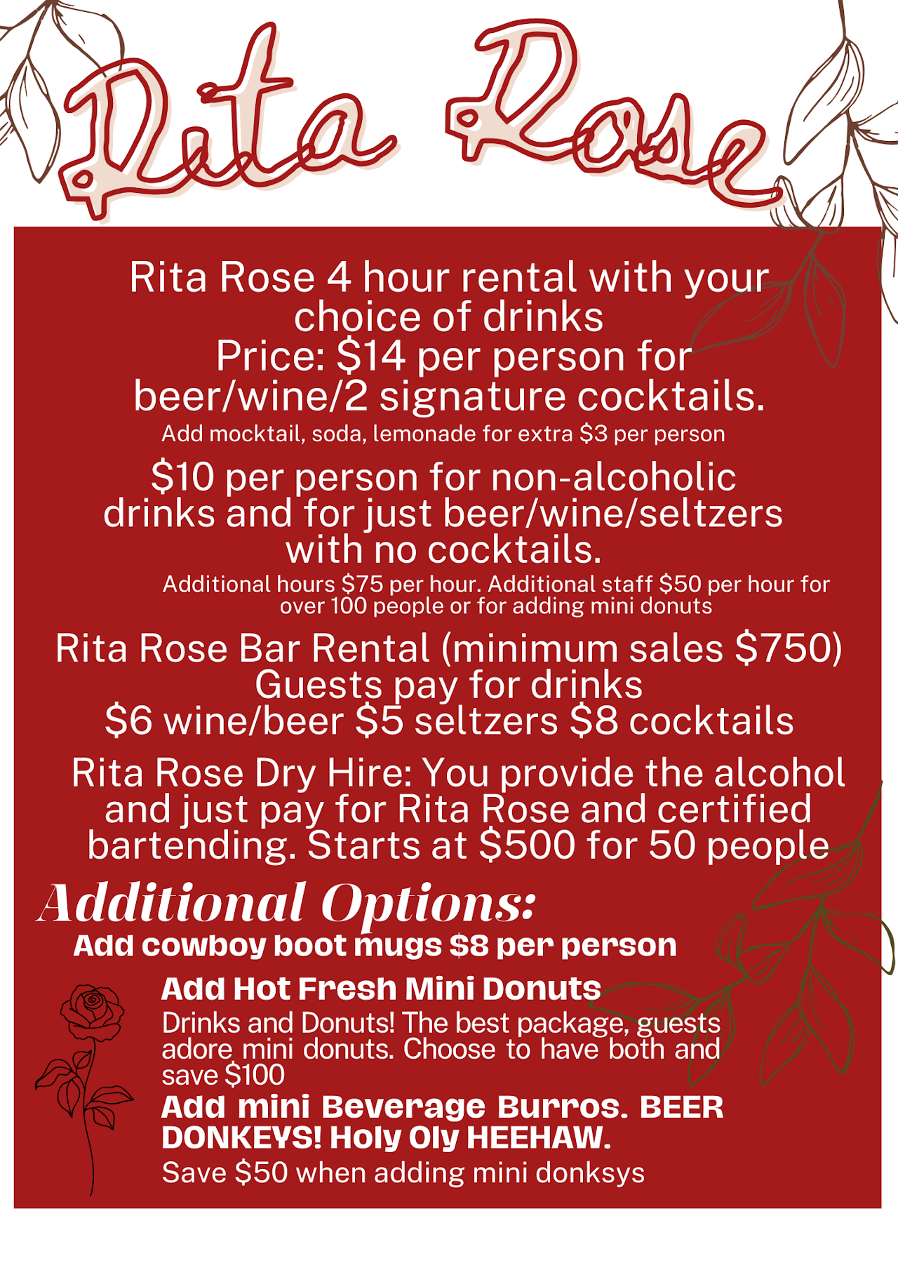 Rita Rose menu
