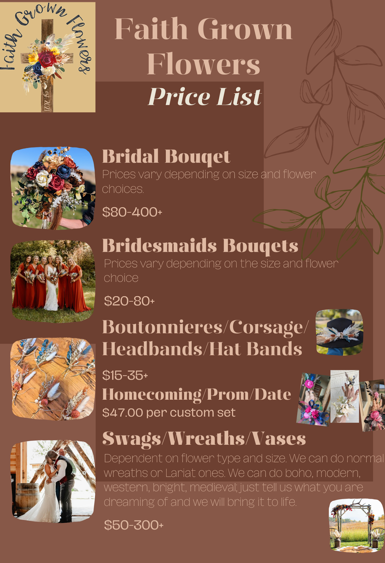 Faith Grown Flowers price list